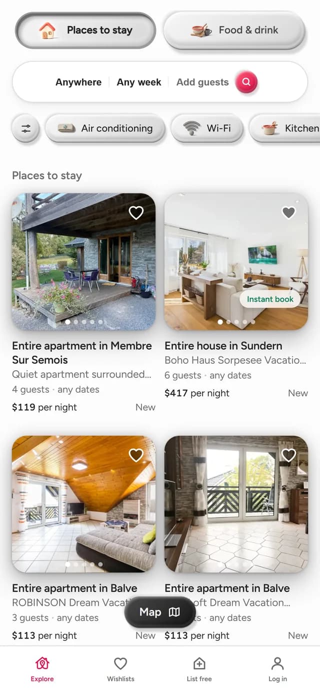 Sökresultat i appen BookNoFees: boenden med bilder och priser